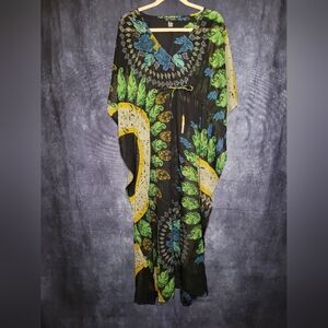 ✨️3/$25✨️ Black Sheer Swim Coverup with Green, Yellow, and Blue Pattern